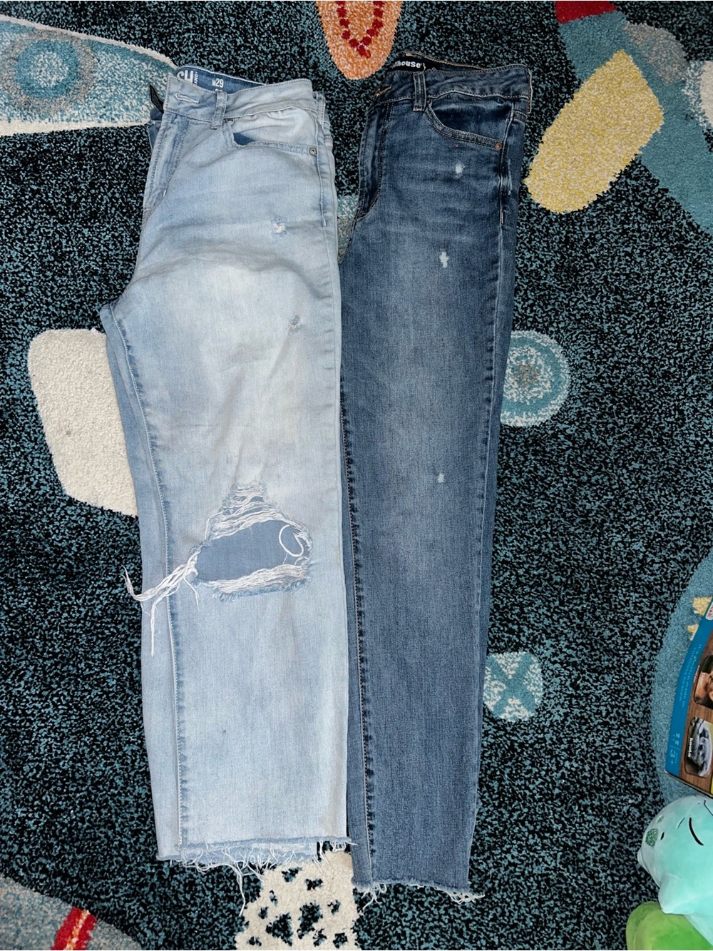 Women’s Two-Tone Distressed Ankle Jeans - Light Blue & Medium Blue 9 in Womens